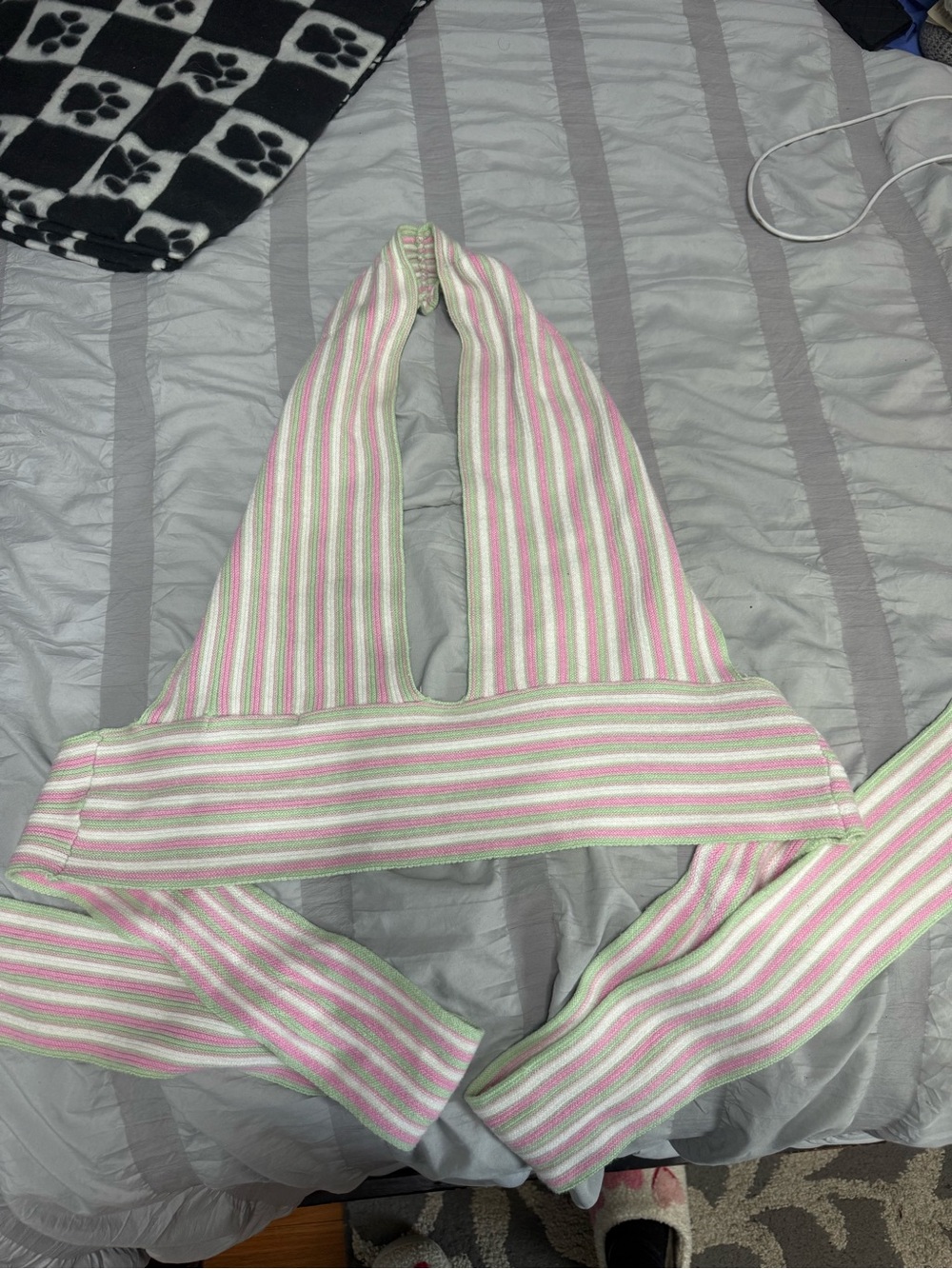 Striped Pink & White Halter Tank Top